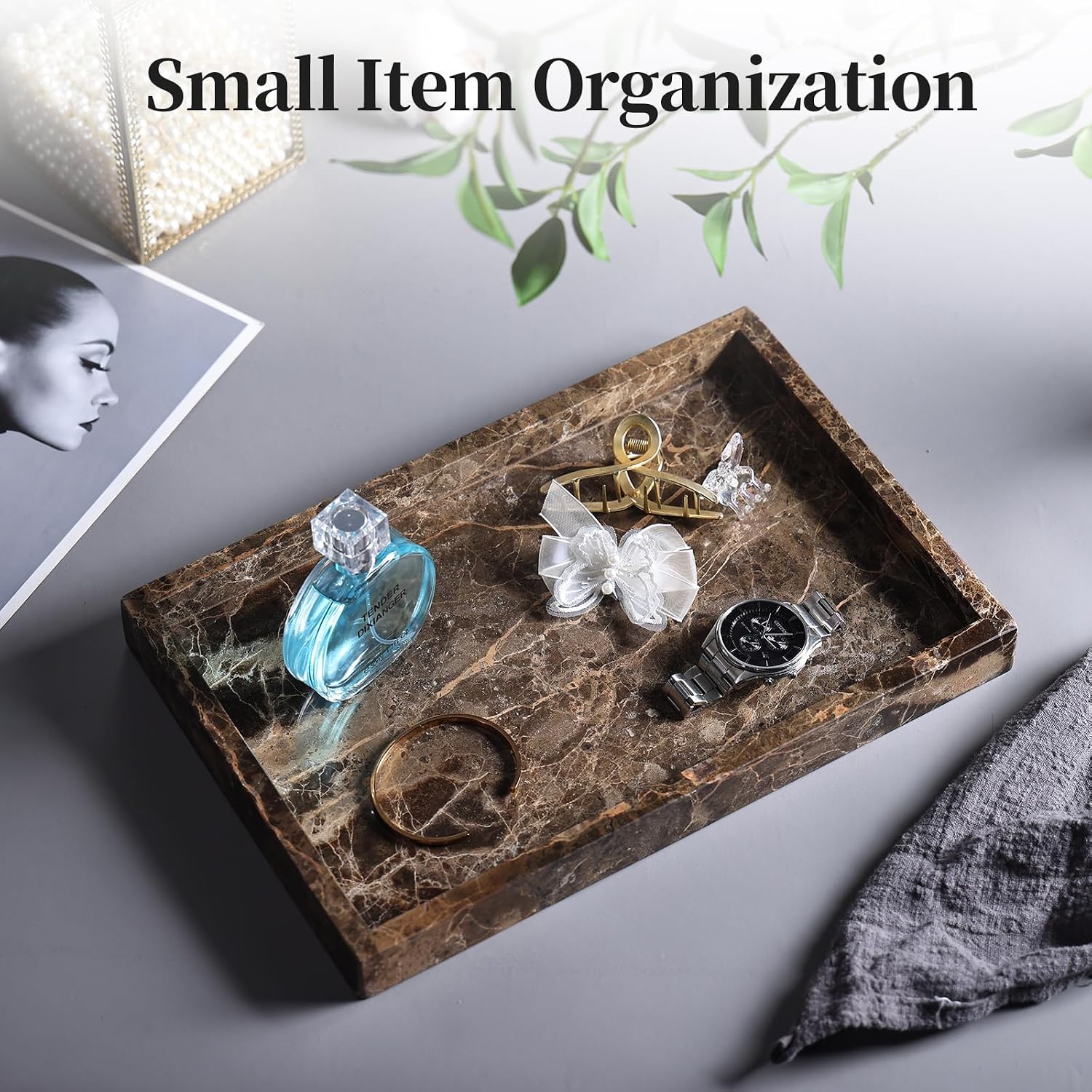 Storage Trays / Real Natural Marble Tray / 12 x 8 x 1.2 / Dark Brown
