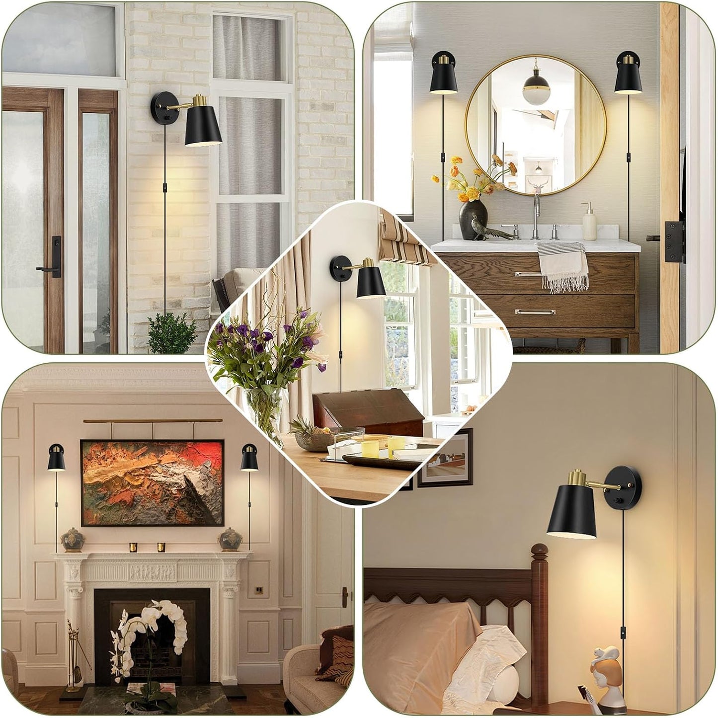 Lomoky Plug in Wall Sconces Set of 2, Dimmable Wall Lights with Plug in Cord and Dimmer On/Off Knob Switch, Adjustable