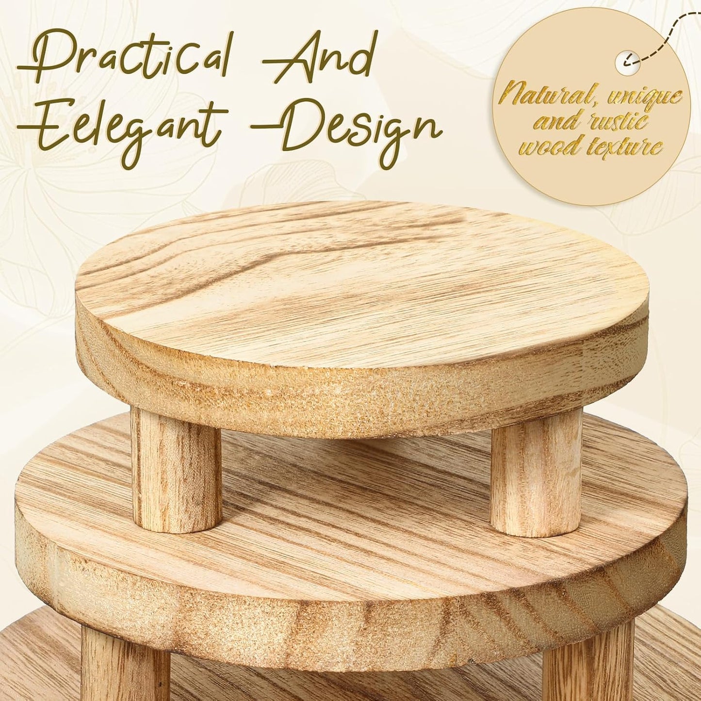 Wood Stool Round Pedestal Stand 8/7/6/ Mini Rustic Tiered Tray Riser Flower Pot / 5 Inch / Set of 4