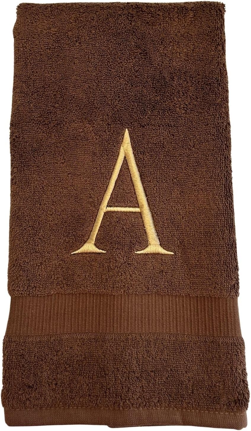 Brown with Beige Monogrammed Hand Towels for Bathroom - Set of 2 Letter B | Luxury Hotel Quality Initial Towels For