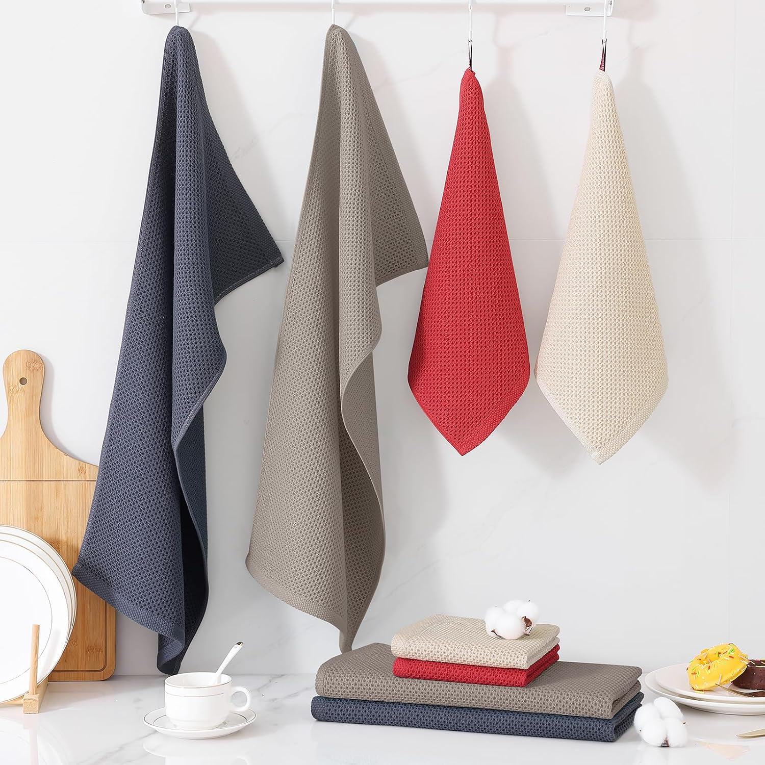 Homaxy 10 Pack 100% Cotton Kitchen Towels and Dishcloths Set, Mixed Color | 12 x 12 Inches and 13 x 28 Inches Kitchen