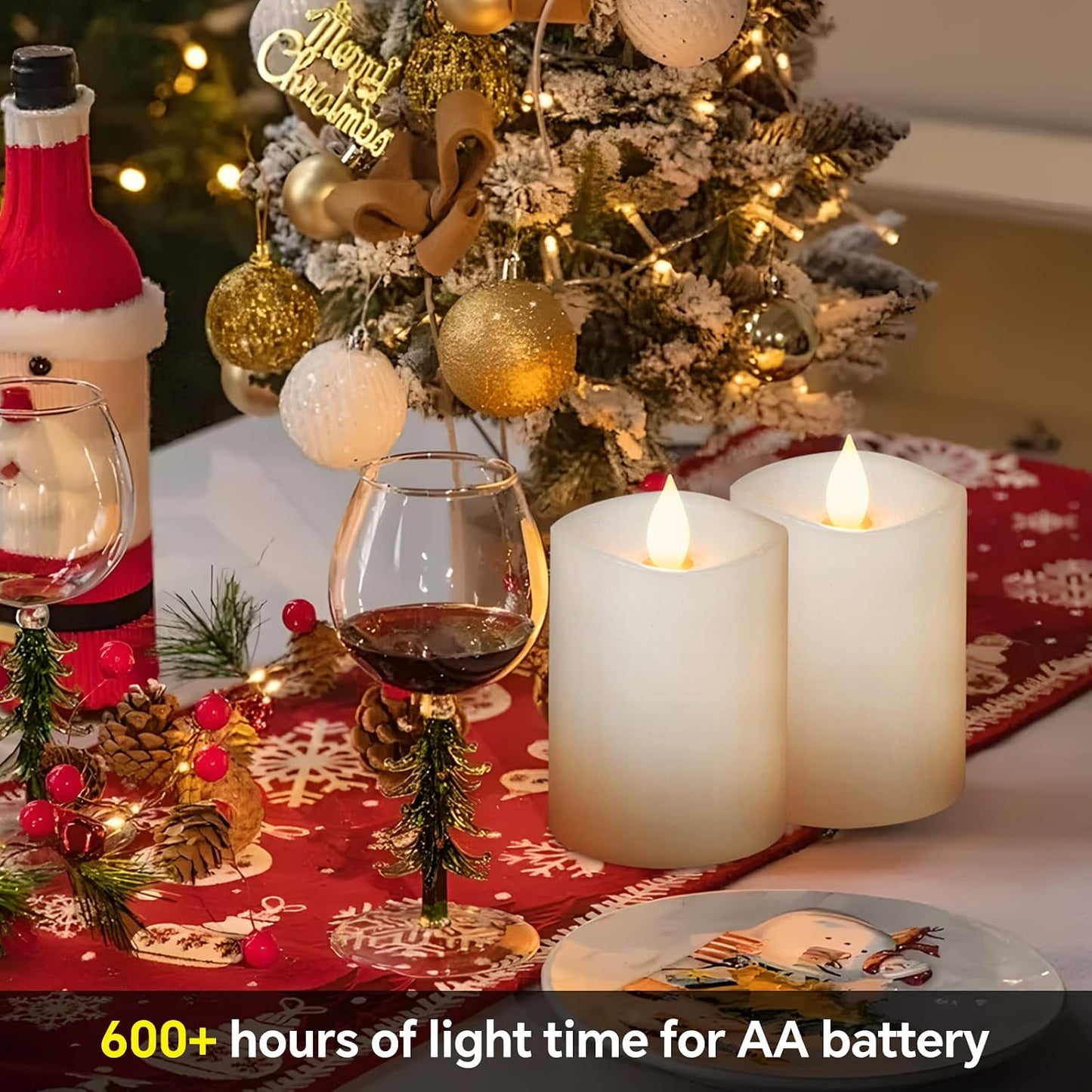 3x4 Flickering Flameless Candles Set of 2,Real Wax LED Battery Operated Candles,with Timer,4 inch Flameless Candles
