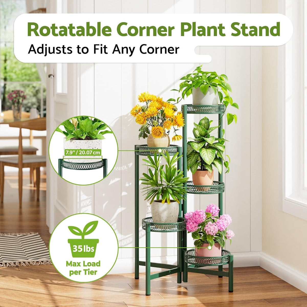 5-Tier Metal Plant Stand Indoor Outdoor, Corner Tall Plant Shelf for Multiple Plants, Foldable Plant Stand, Heavy Duty