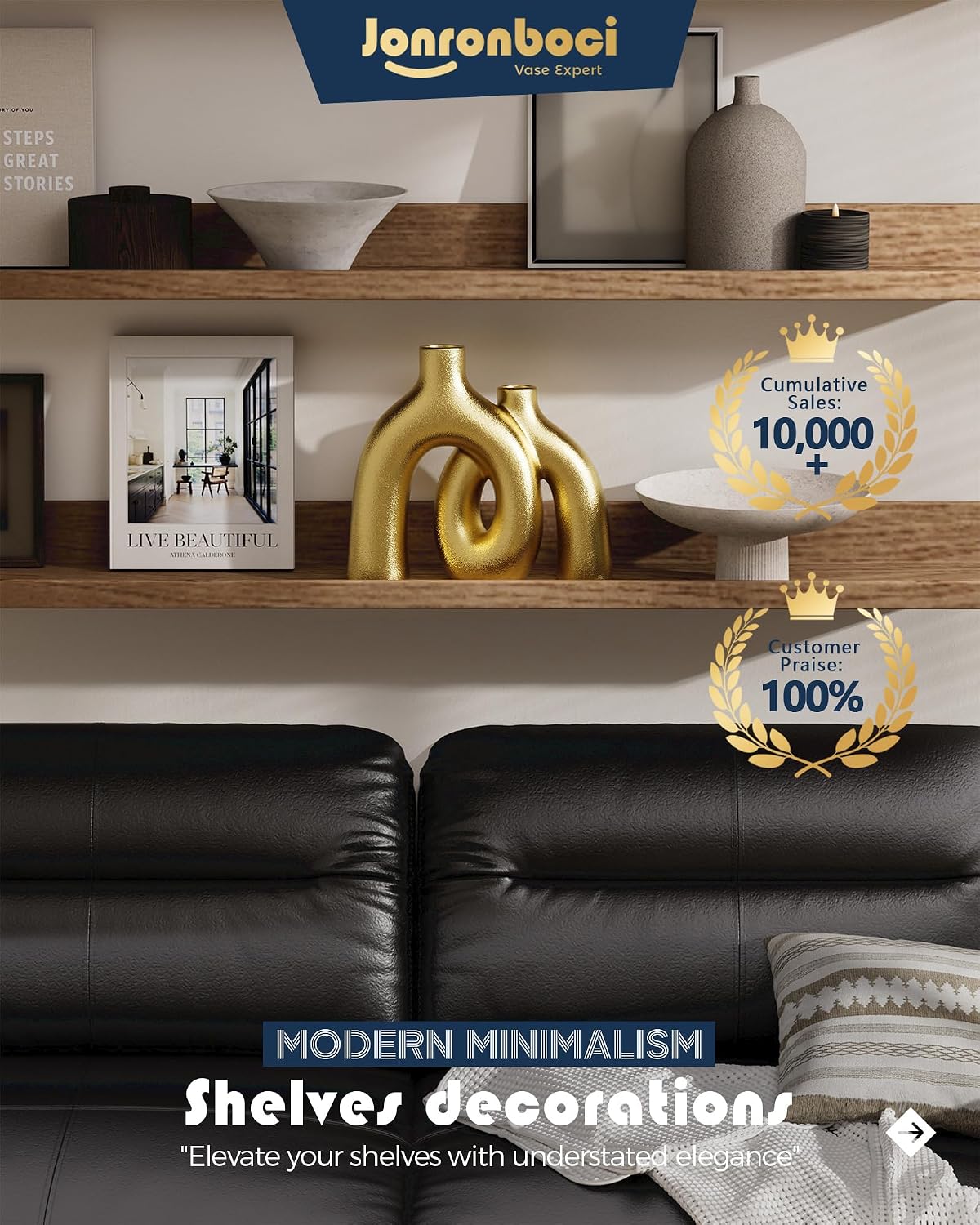 Golden Modern Transitional Style Vases Home Decor / Gold