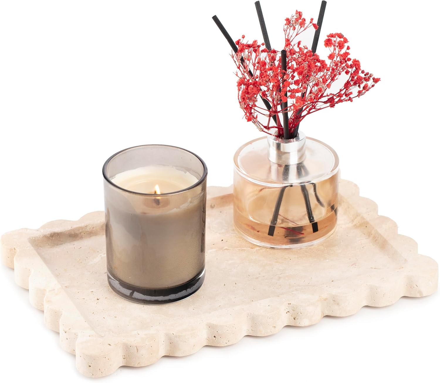 Scalloped Marble Tray / Beige Travertine / 11.8 x 7.9 x 0.8