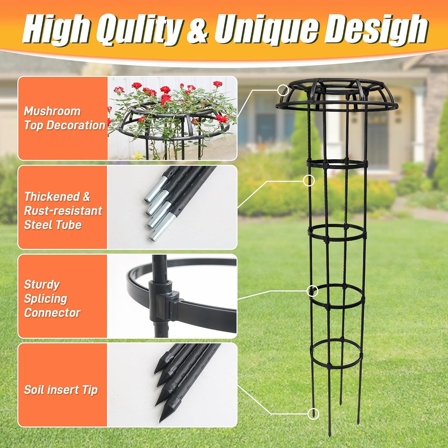 65 Inch Garden Trellis for Climbing Plants Outdoor, Mushroom Top Trellis for Potted Plants, Vines, Roses, Clematis, and