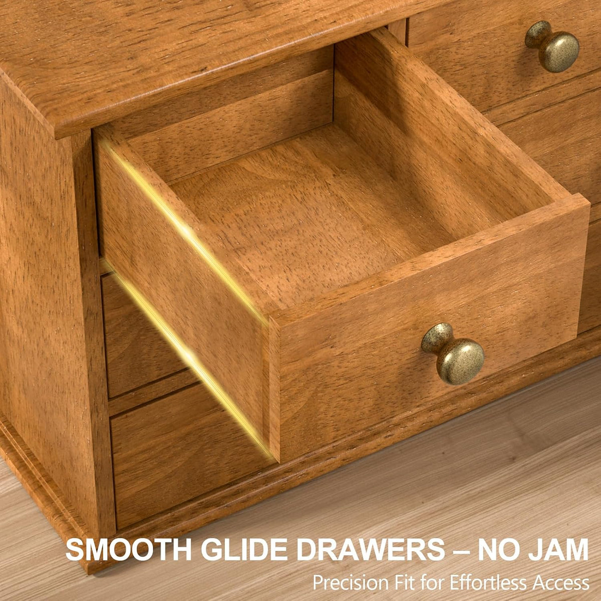 Oak Desk Organizer with Drawers, Durable Wooden Desktop Storage Box | 5 Drawer Tabletop Organizer with Metal Handles &