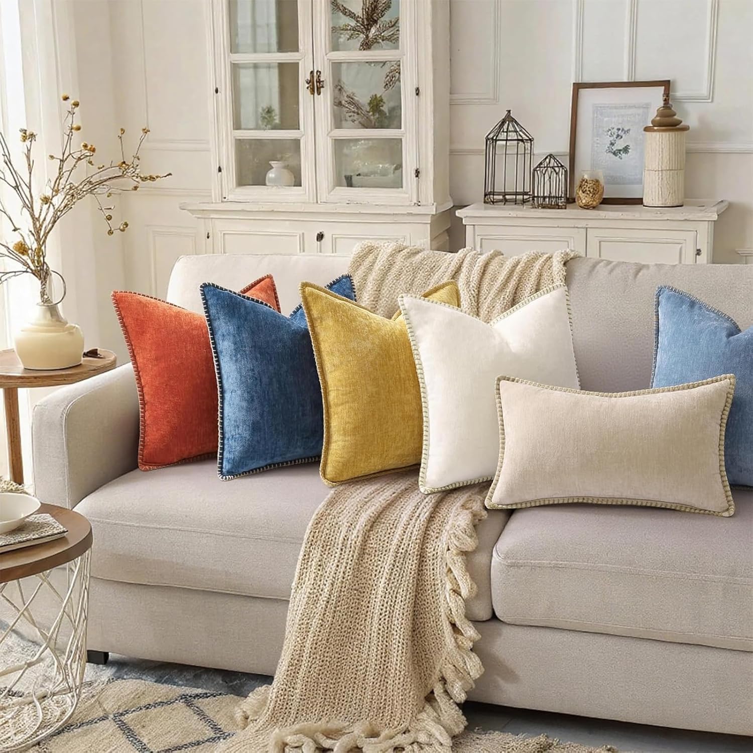 Fall Patriotic Chenille Soft Throw Pillow Covers / Poseidon / 18 x 18 / Set of 2
