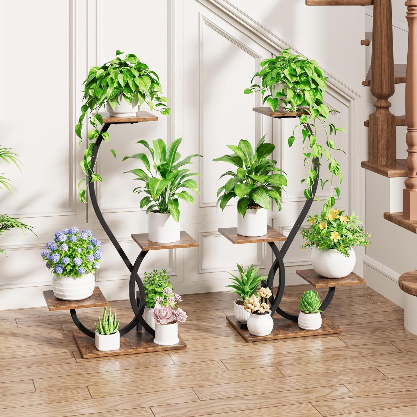 BACEKOLL Plant Stand Indoor with Grow Lights - 2 Pack Plant Shelf, Lighted Corner Plant Stands for Indoor Growing, 4