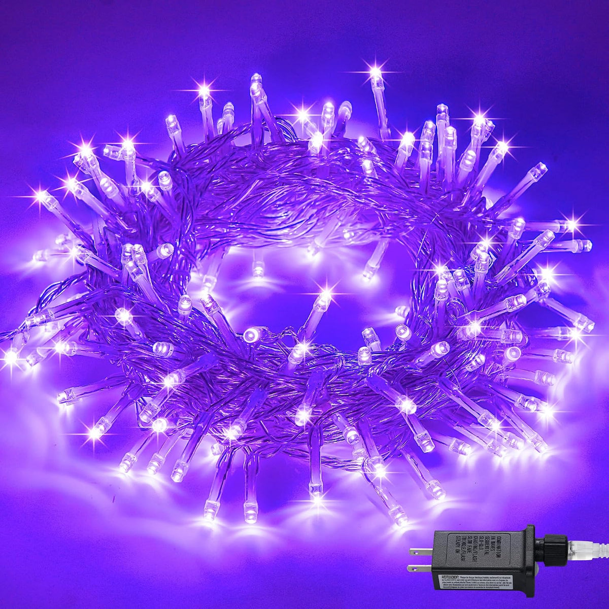 JMEXSUSS Connectable 8 Modes 100 LED Purple Halloween Lights Indoor Plug in