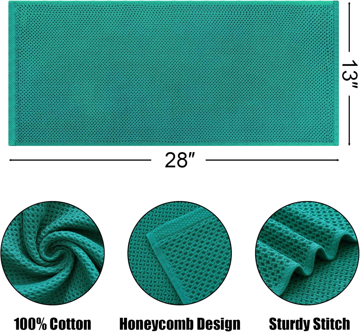 Kitinjoy 100% Cotton Waffle 6-Pack Kitchen Towels, 13" x 28", Teal | Super Soft, Ultra-Absorbent, Fast Drying