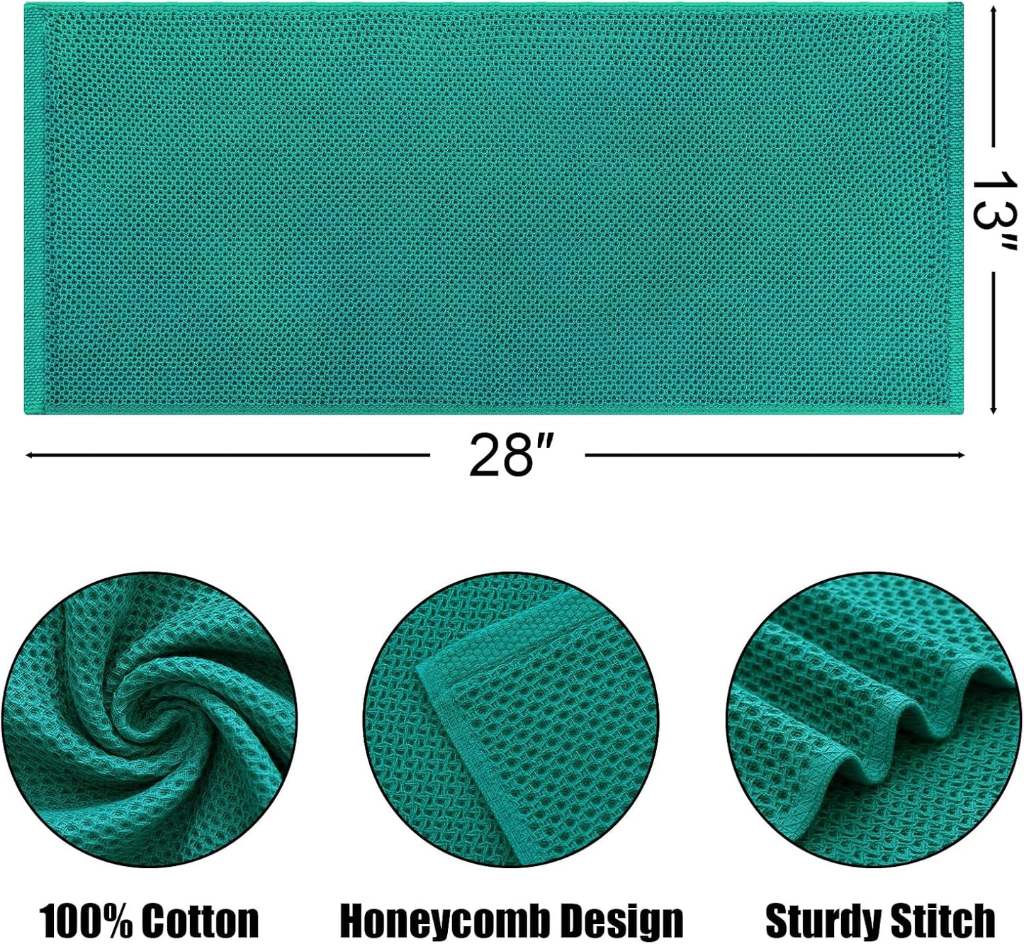 Kitinjoy 100% Cotton Waffle 8-Pack Kitchen Towels, 13" x 28", Teal | Super Soft, Ultra-Absorbent, Fast Drying