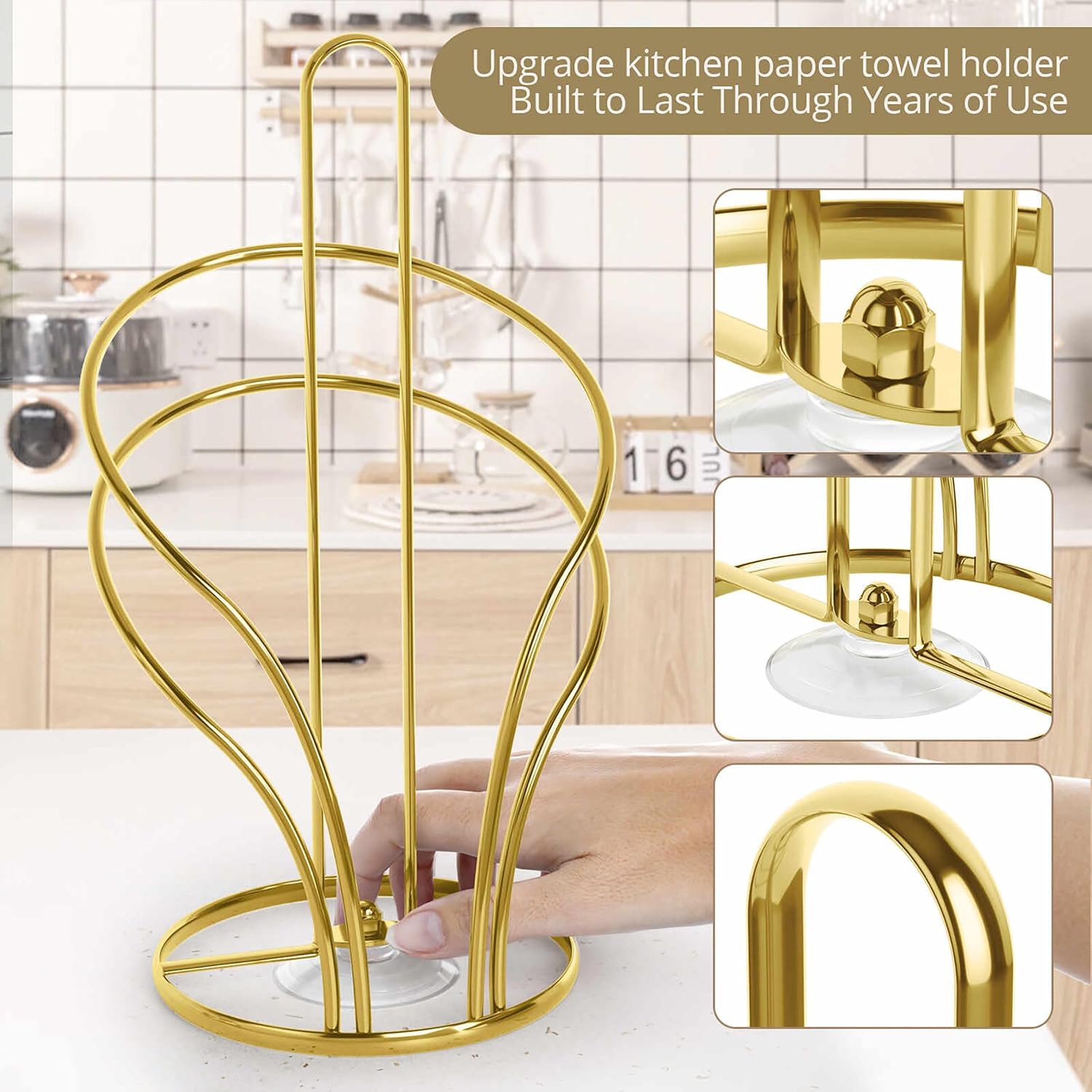 Paper Towel Holder Countertop, Stainless Steel Paper Towel Roll Holder and Paper Napkinholder Set, Standing Paper Towel