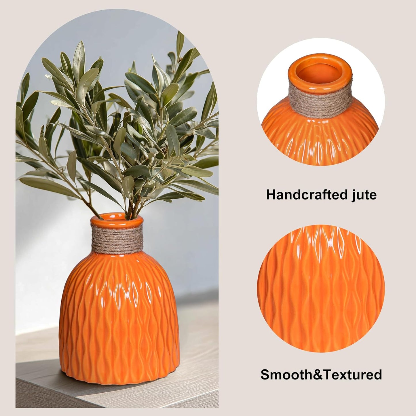 Ceramic Vase / Small Ceramic Flower Vase / Orange / 6 Inch