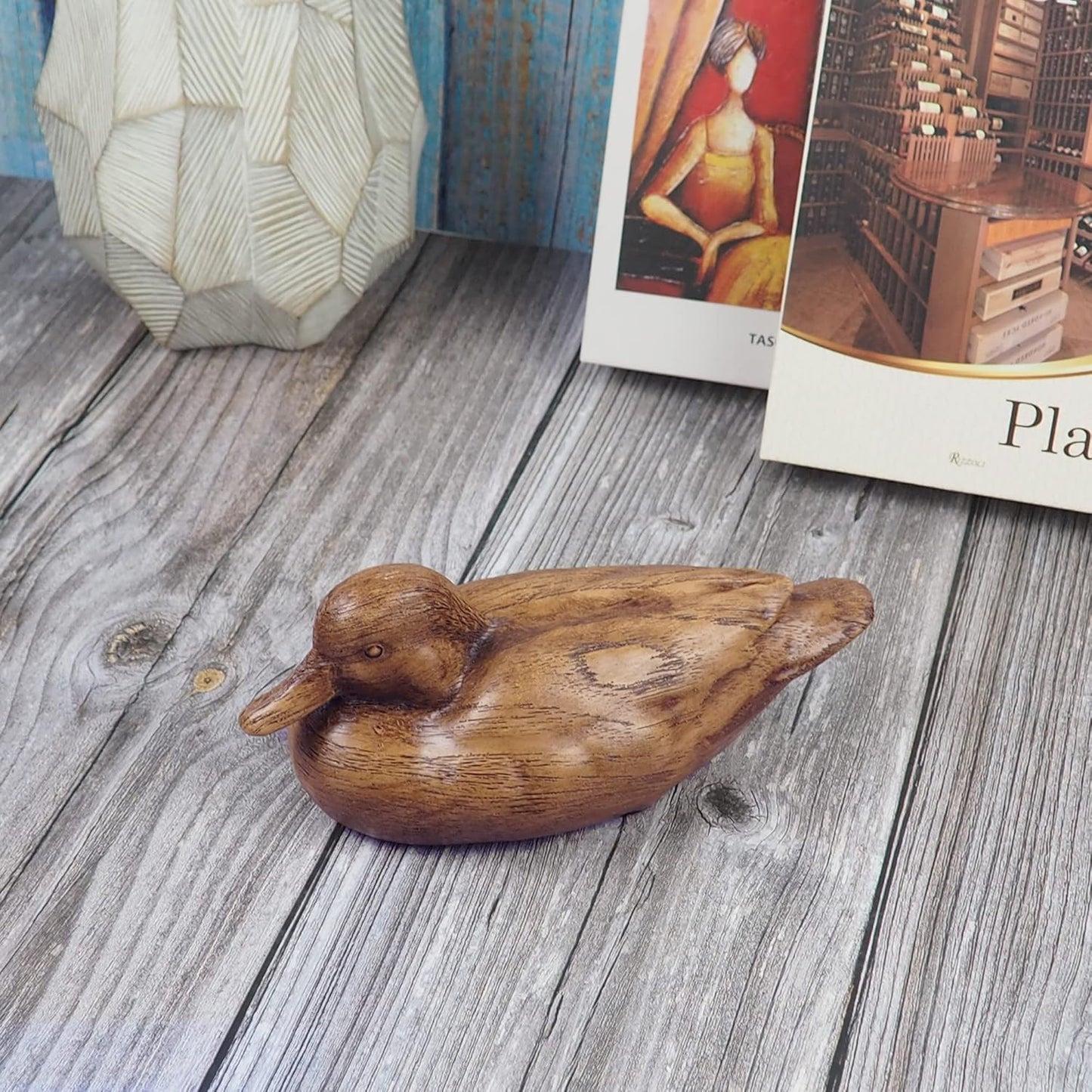 Wooden Texture Duck Home Decor Statue Rustic Home Decorations / Brown
