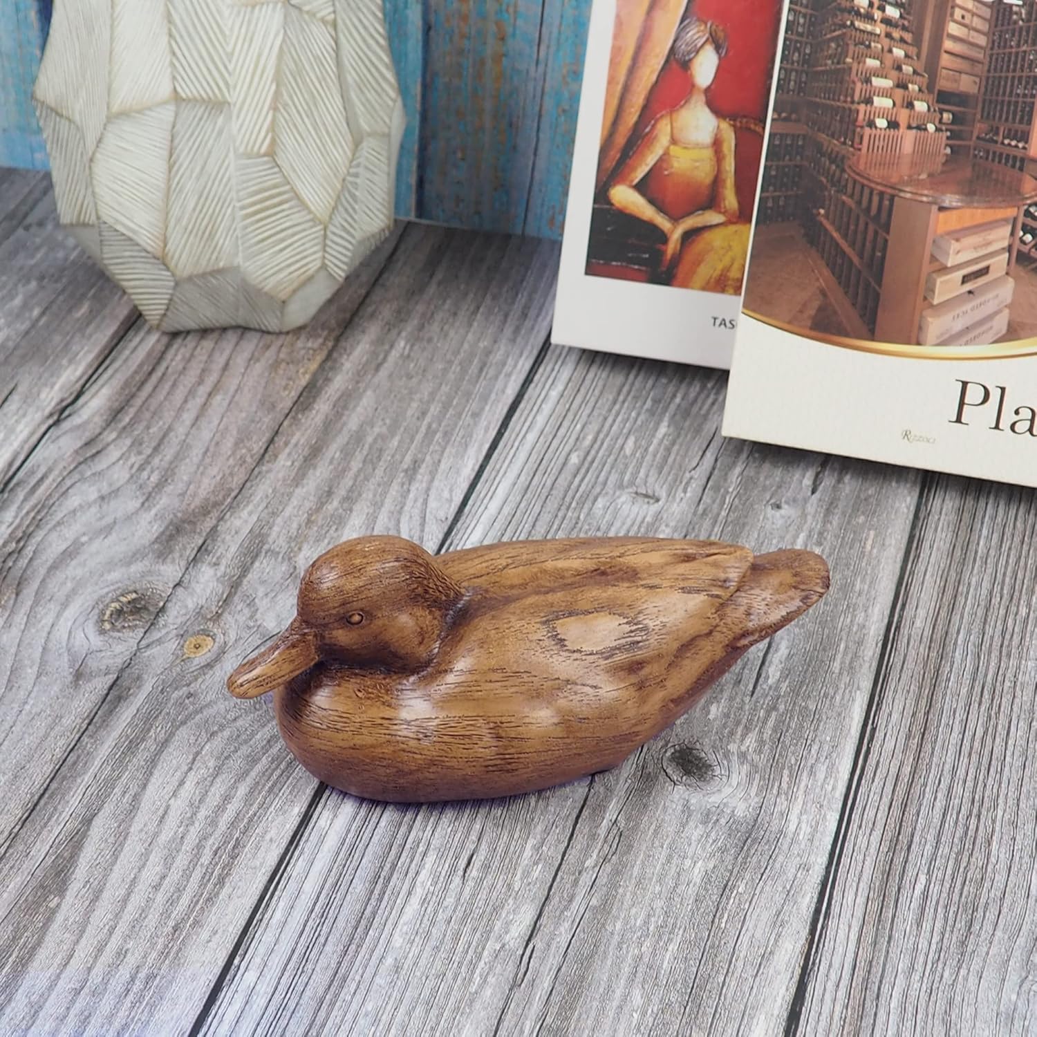 Wooden Texture Duck Home Decor Statue Rustic Home Decorations / Brown