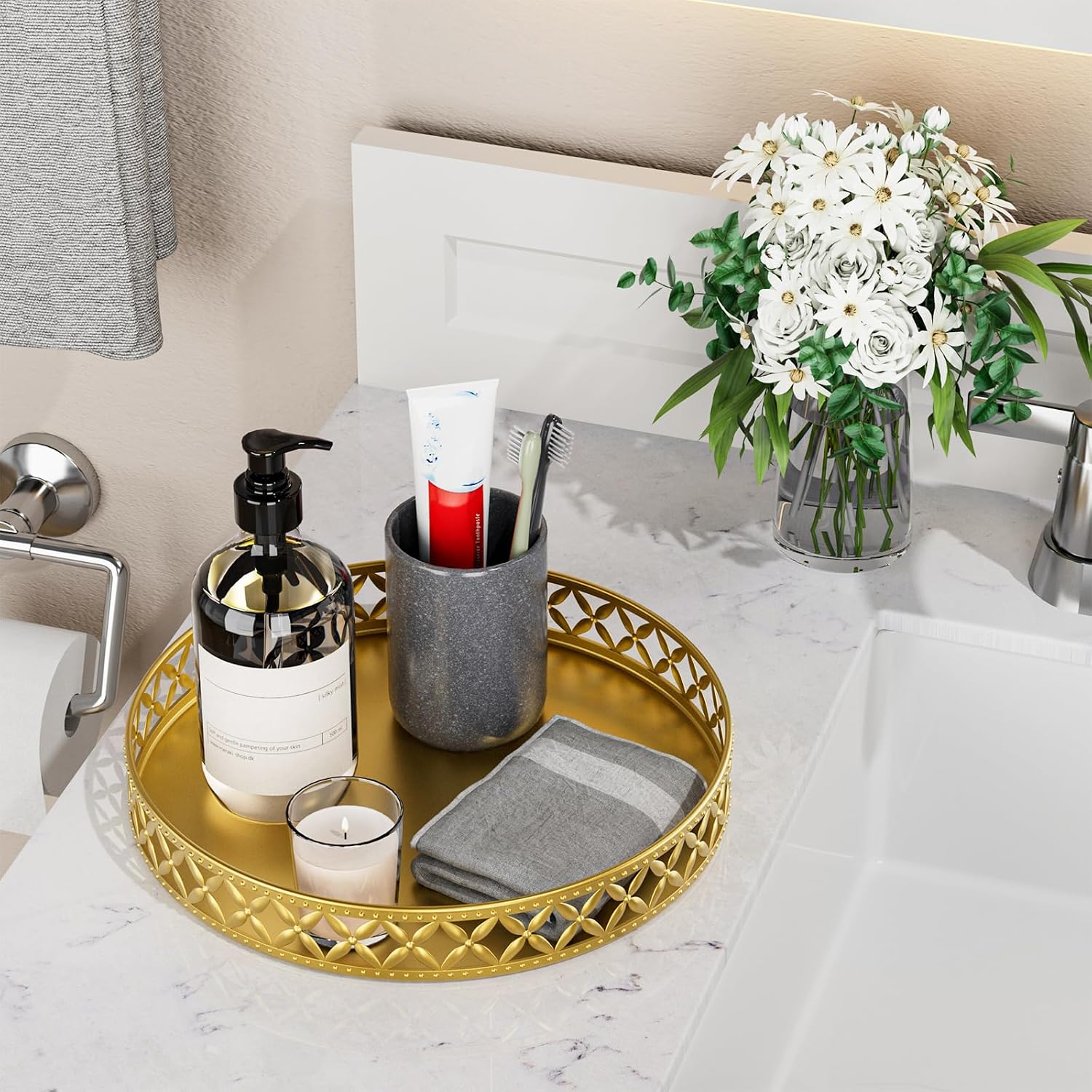 Bathroom Counter Vanity Tray / Floral-gold