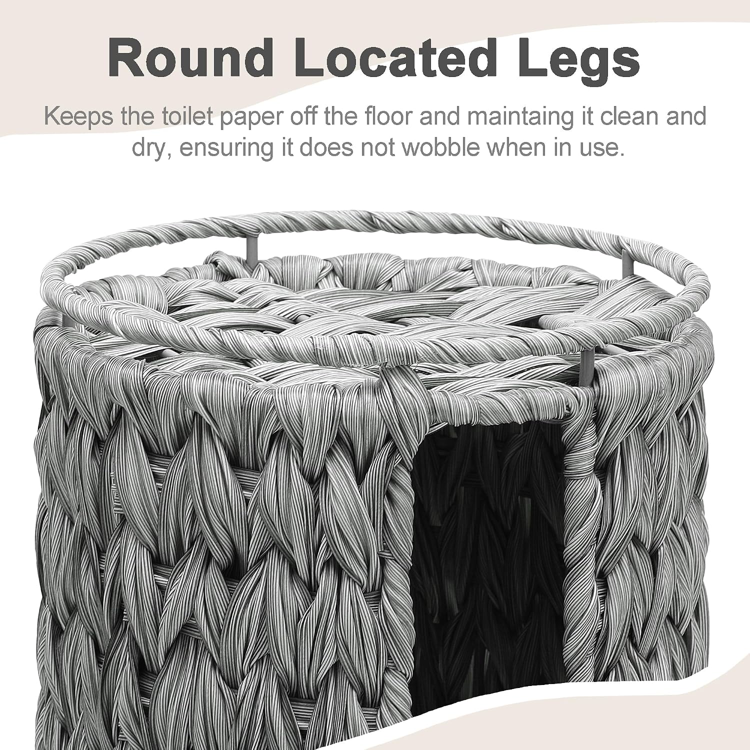 Toilet Paper Holder Stand with Lid Free Standing Storage for Bathroom Grey | Wciker, Water Hyacinth, 3 Rolls of Toilet