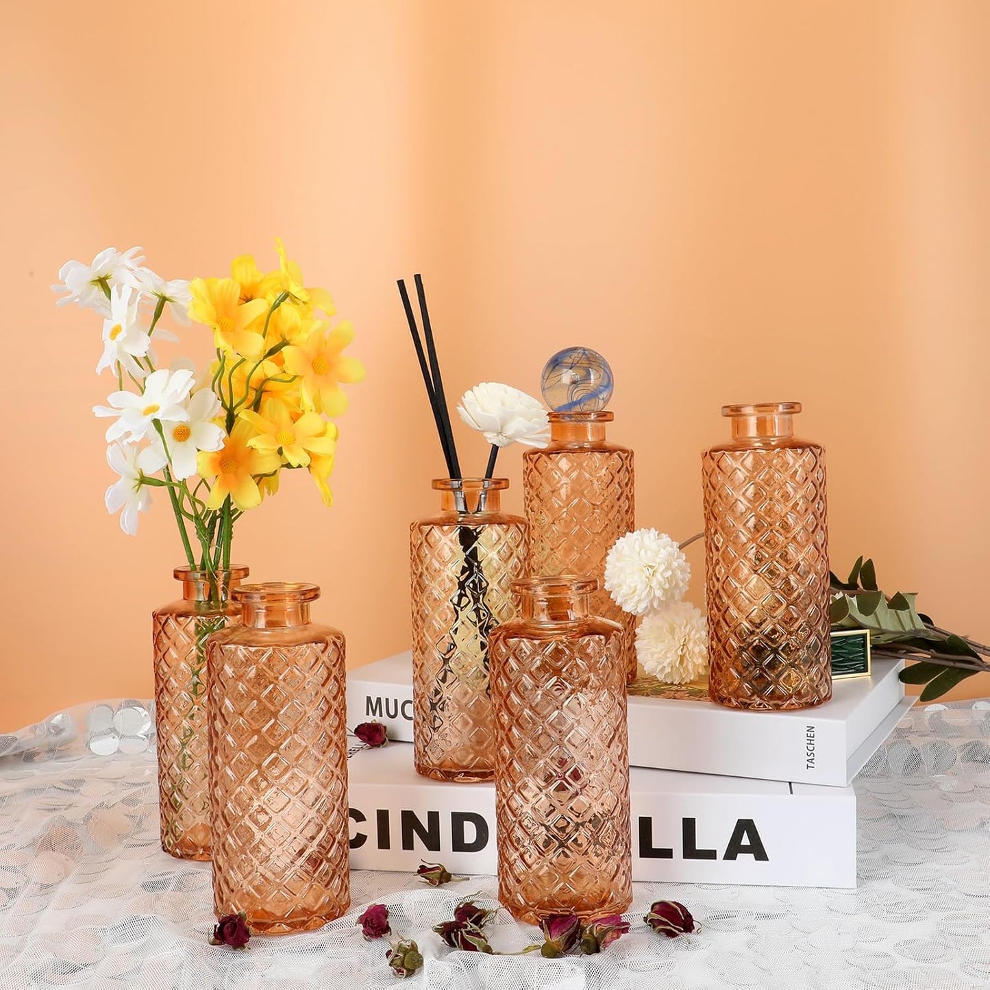 Glass Bud Vase / Amber / Small Vase / Set of 6