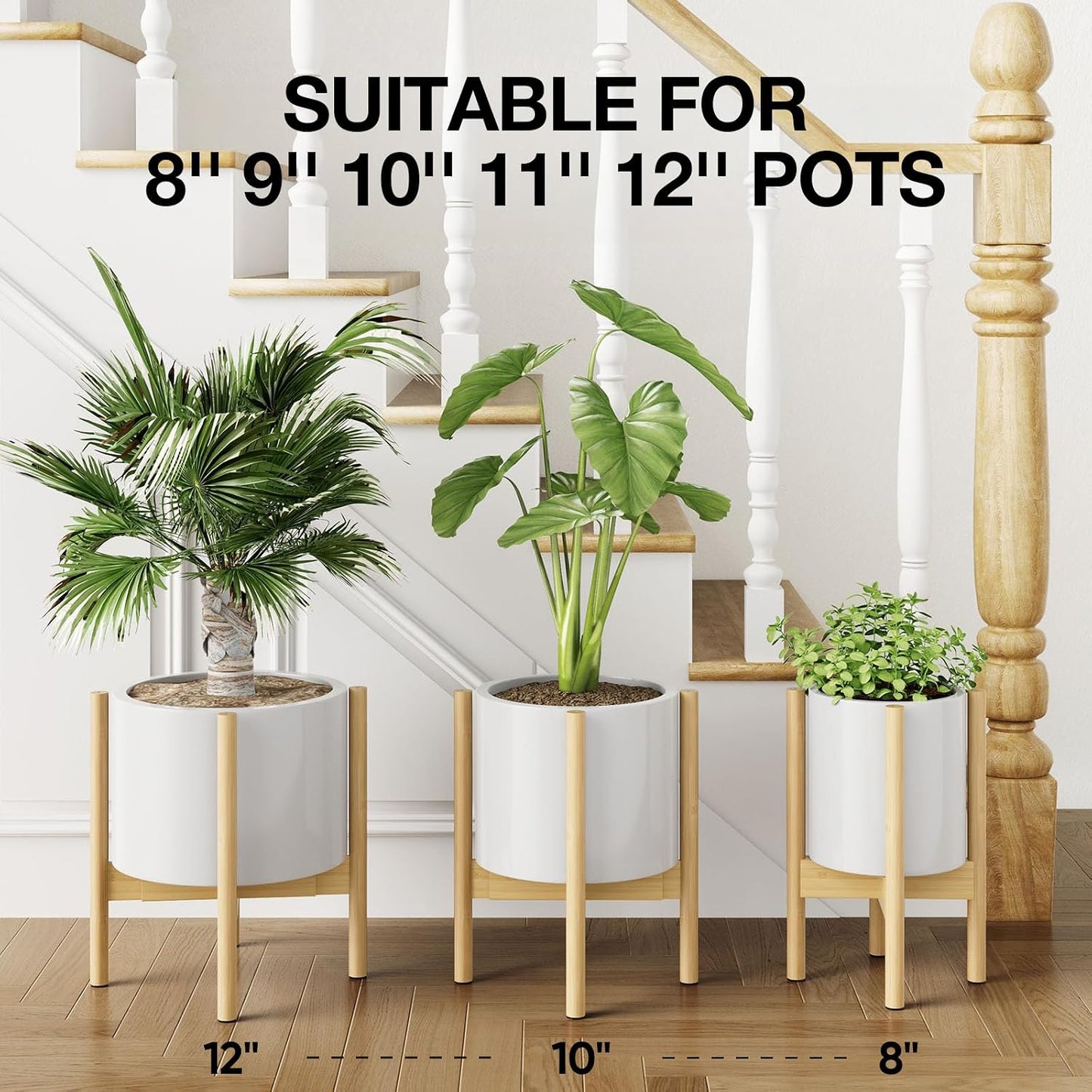 MUDEELA Plant Stand for Indoor, Bamboo Material, Natural, 14.5 Inch Tall | Adjustable Width Fits 8-12 Inch Pot