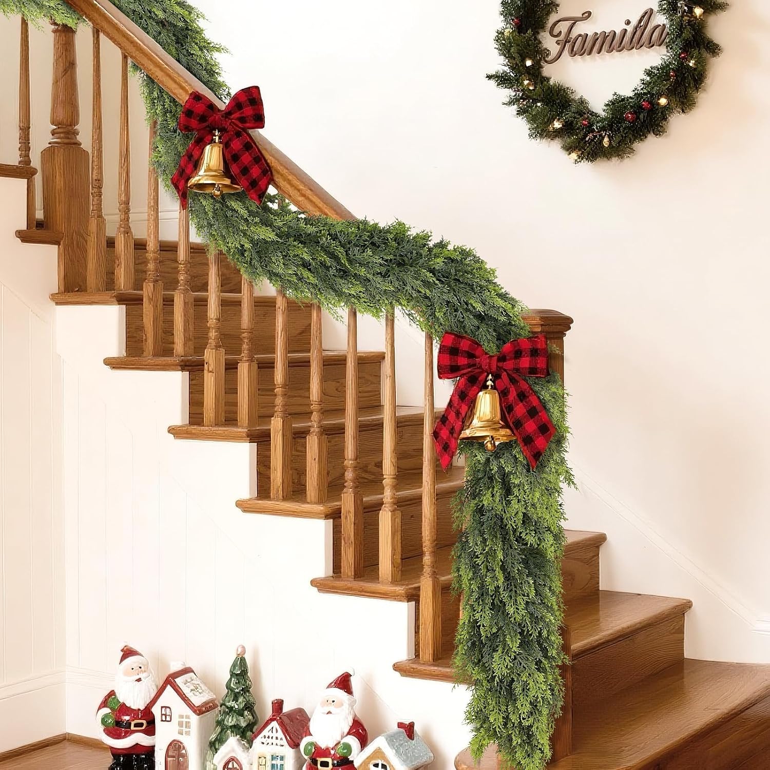 2PCS 5FT Lifelike Touch Artificial Cedar Garland for Mantle Christmas Decor | Thick and Lush, Realistic Fake Cedar Pine