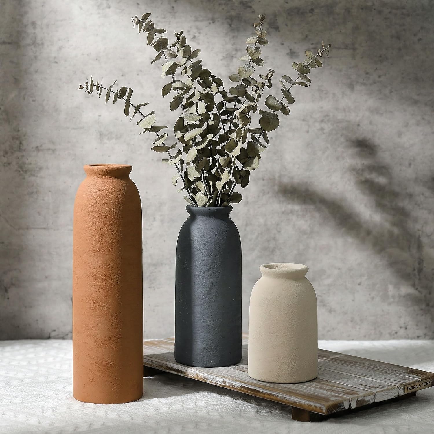Ceramic Vase / Small Flower Rustic Vases Home Table Decor / Rustic-rust Set / Set of 3