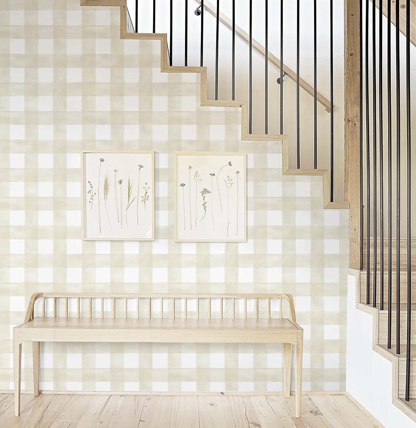Peel and Stick Wallpaper Boho Modern Wall Paper Checkered Peel / 17.3 x 196.8 / Beige and White