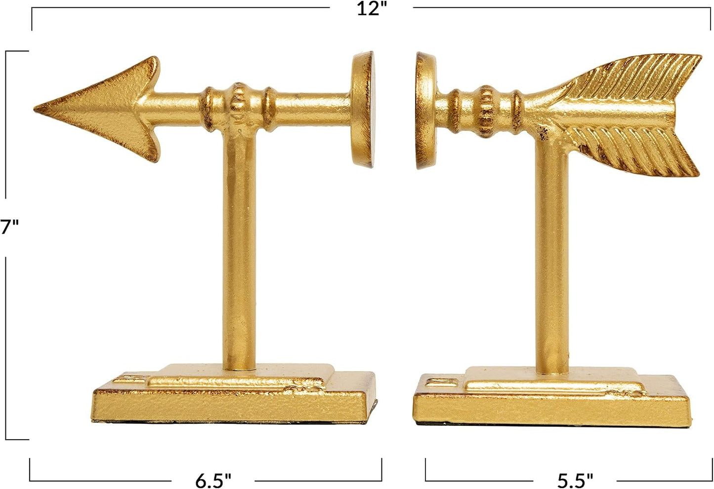 Decorative Cast Metal Arrow Bookends / Gold / Set of 2