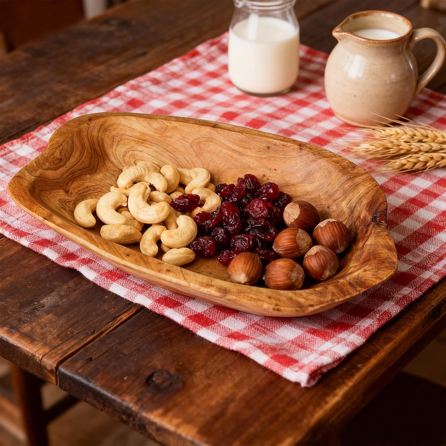 Wenrulgar11" Wooden Decorative Dough Fruit Key Candle Holder Bowl Handmade Serving Tray / Natural