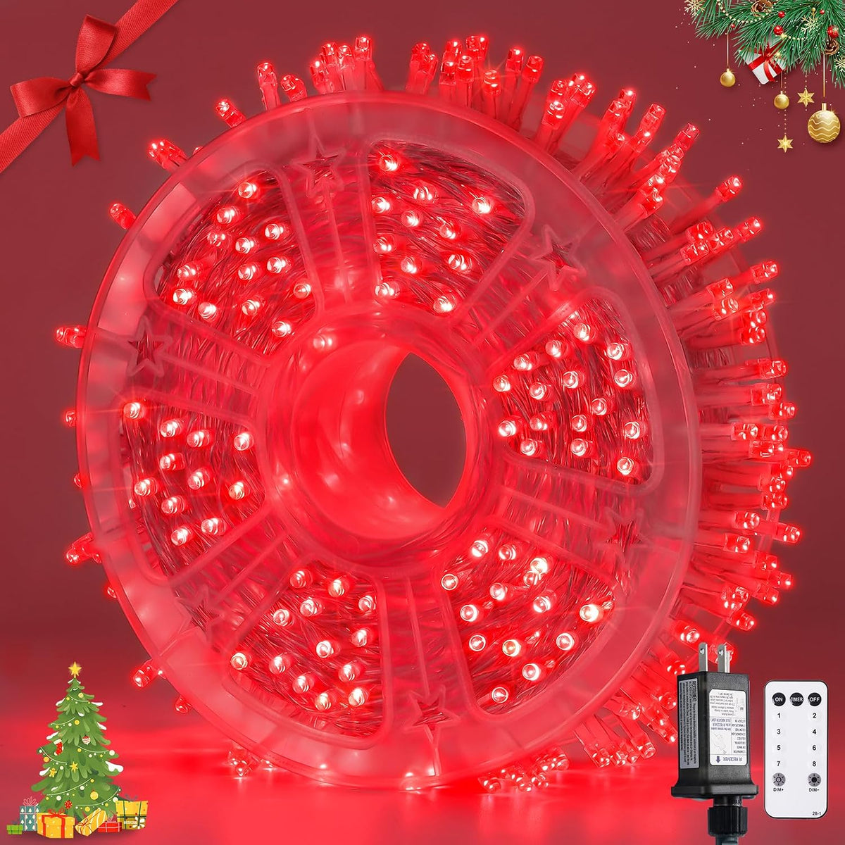 JMEXSUSS 400 LED Red Christmas Lights, 132ft String Lights Plug in