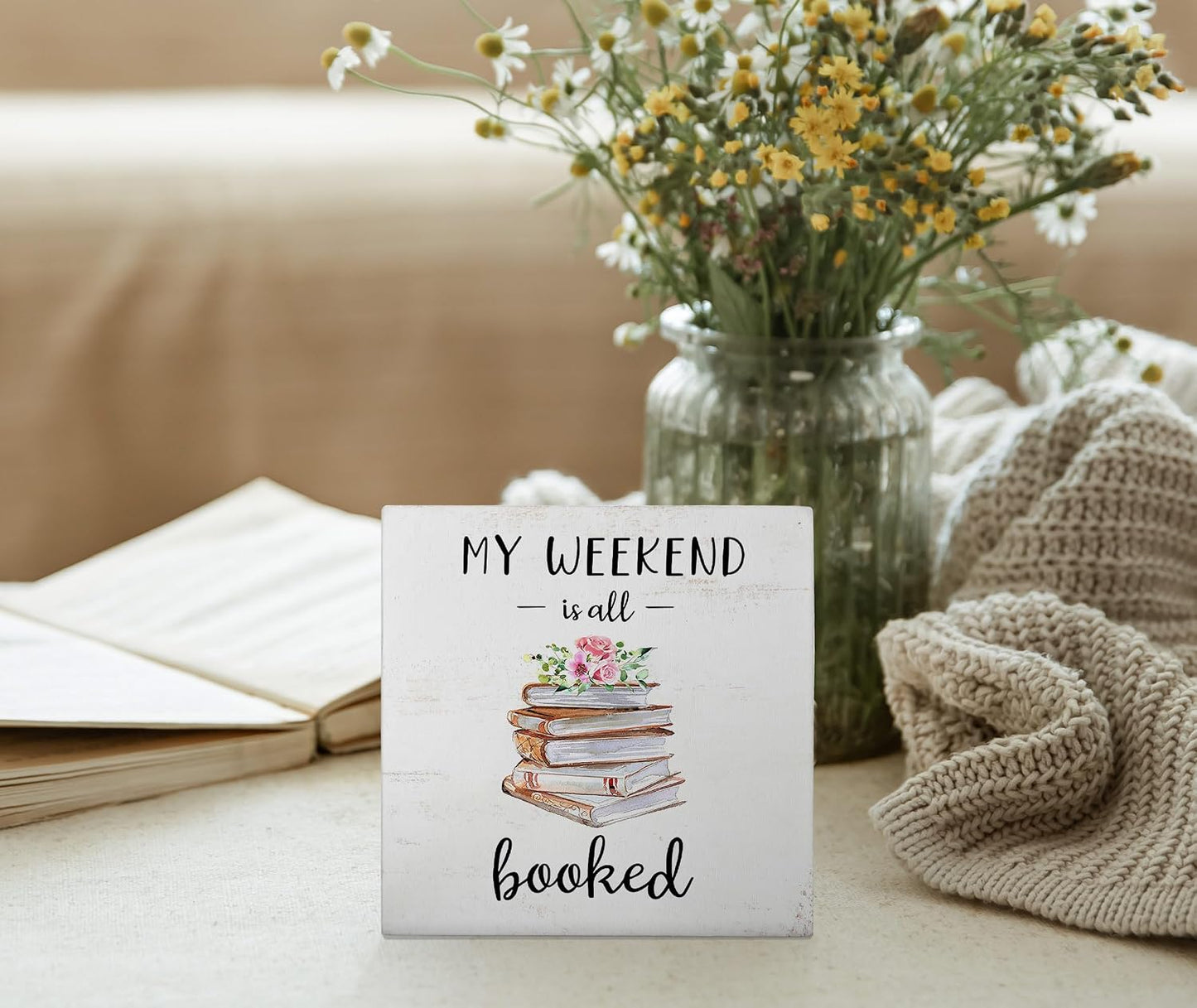 My Weekend is Booked Book Wood Desk Sign / G