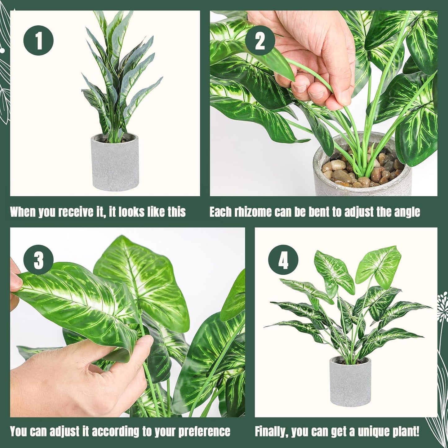 16" Small Fake Plants Artificial Tropical Faux Plants Indoor Desk Plant / Sage Green