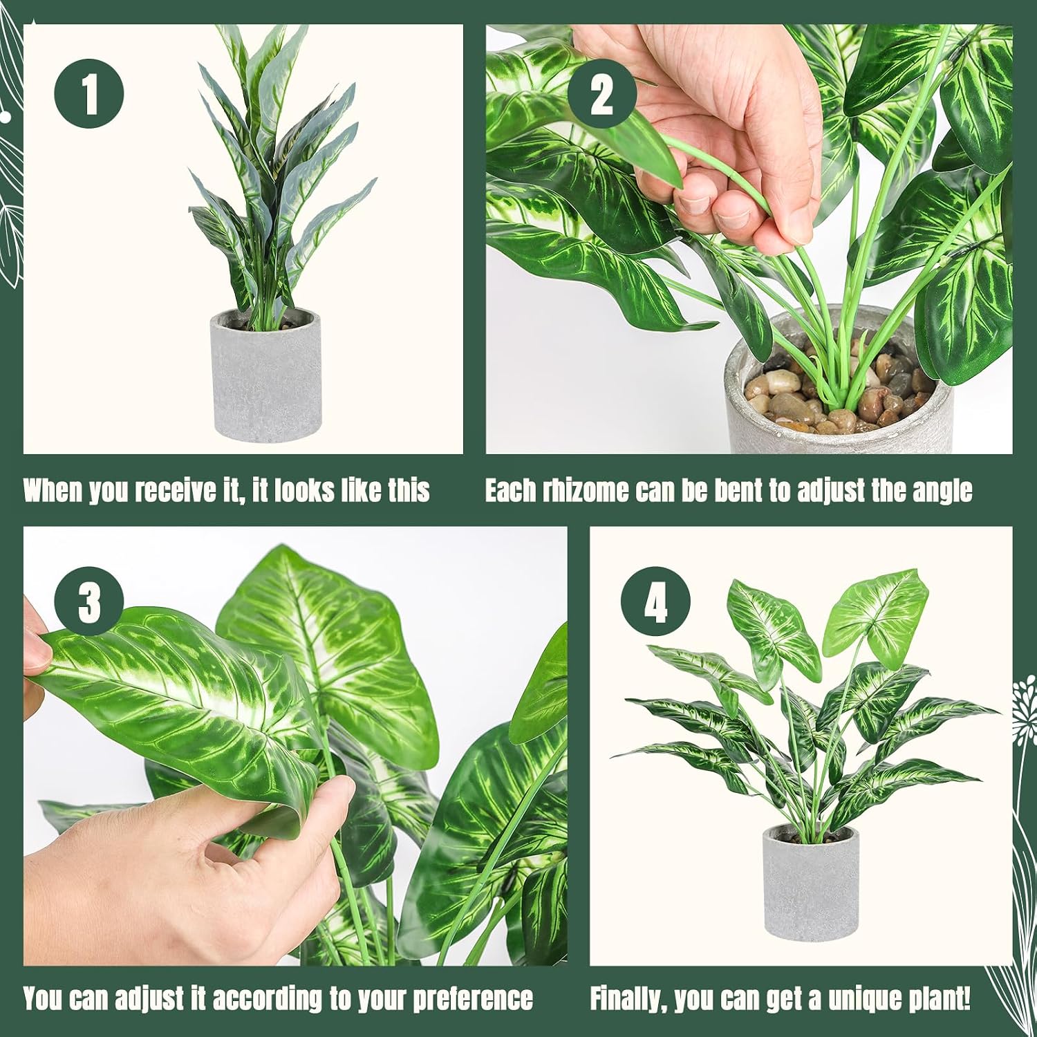 16" Small Fake Plants Artificial Tropical Faux Plants Indoor Desk Plant / Sage Green