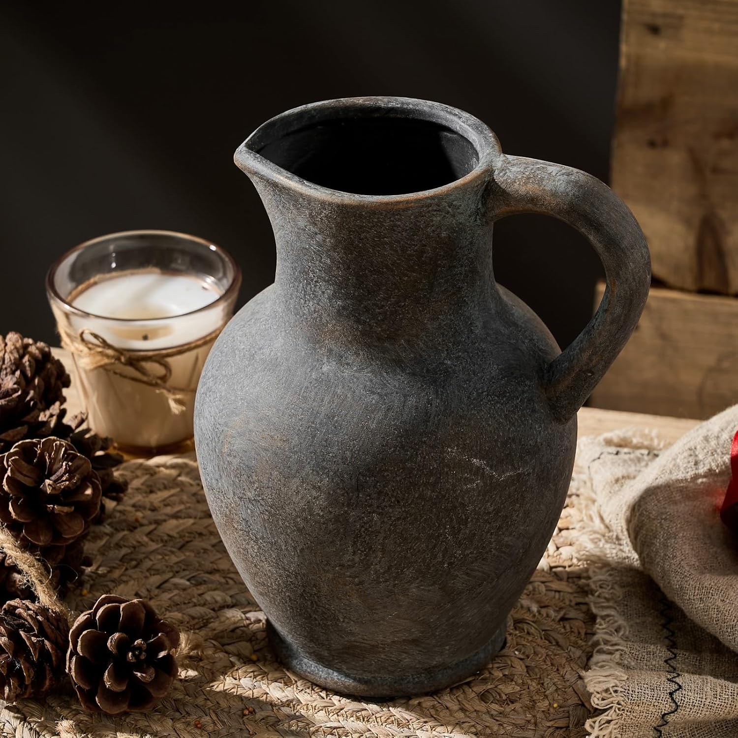 Ceramic Rustic Farmhouse Vase / Black and Gold