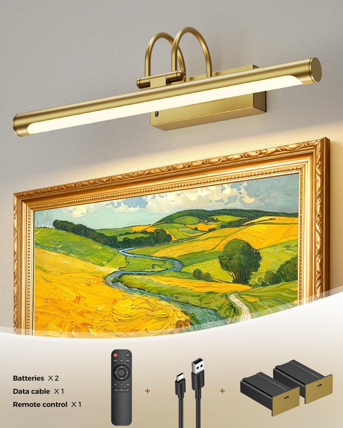 Battery Operated Picture Light with Remote, 15.7″ Wireless Wall Light for Artwork & Frames, Rechargeable LED Gallery