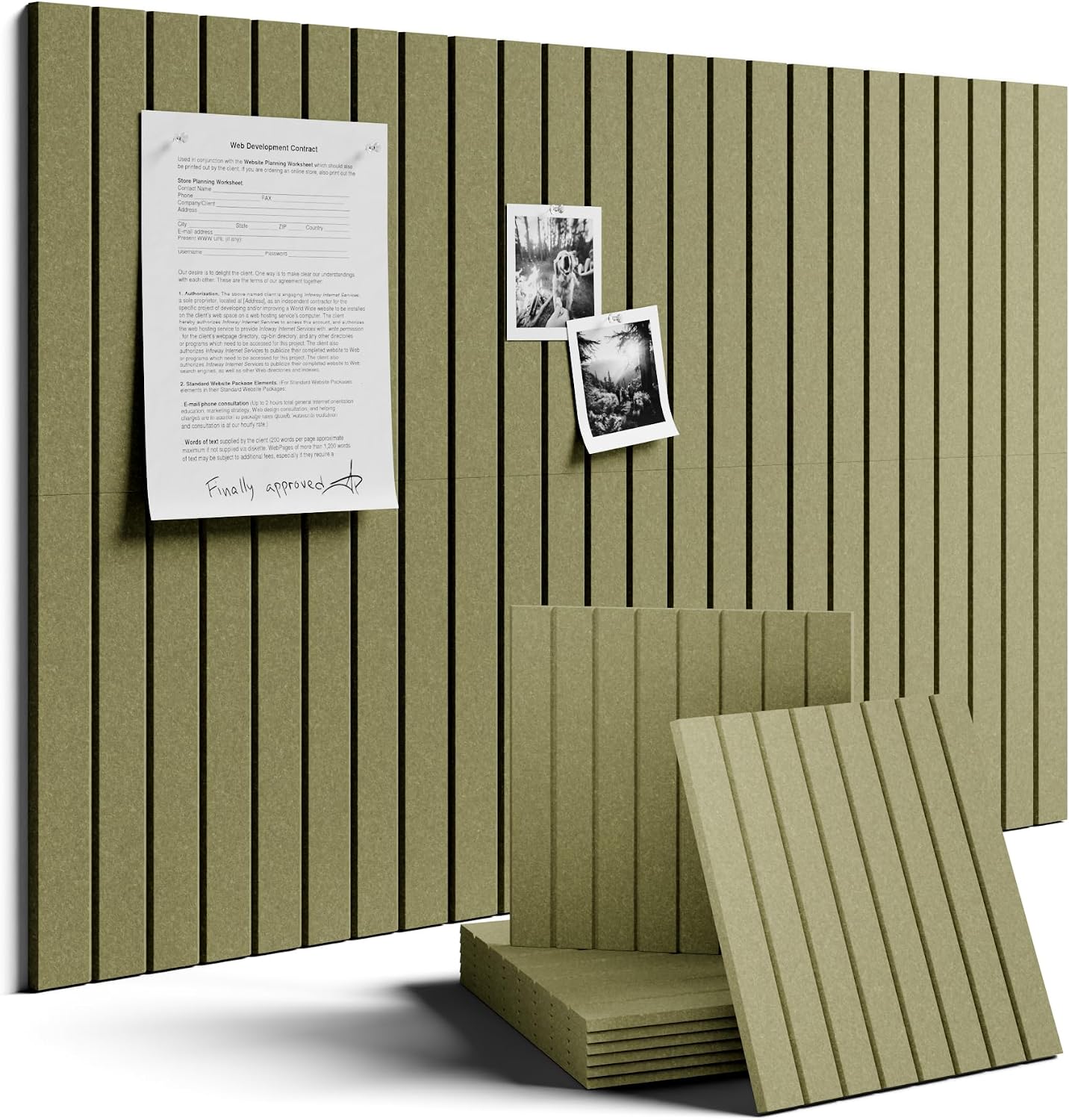 Fluxynara 36" x 24" Large Felt Bulletin Board, Olive Green