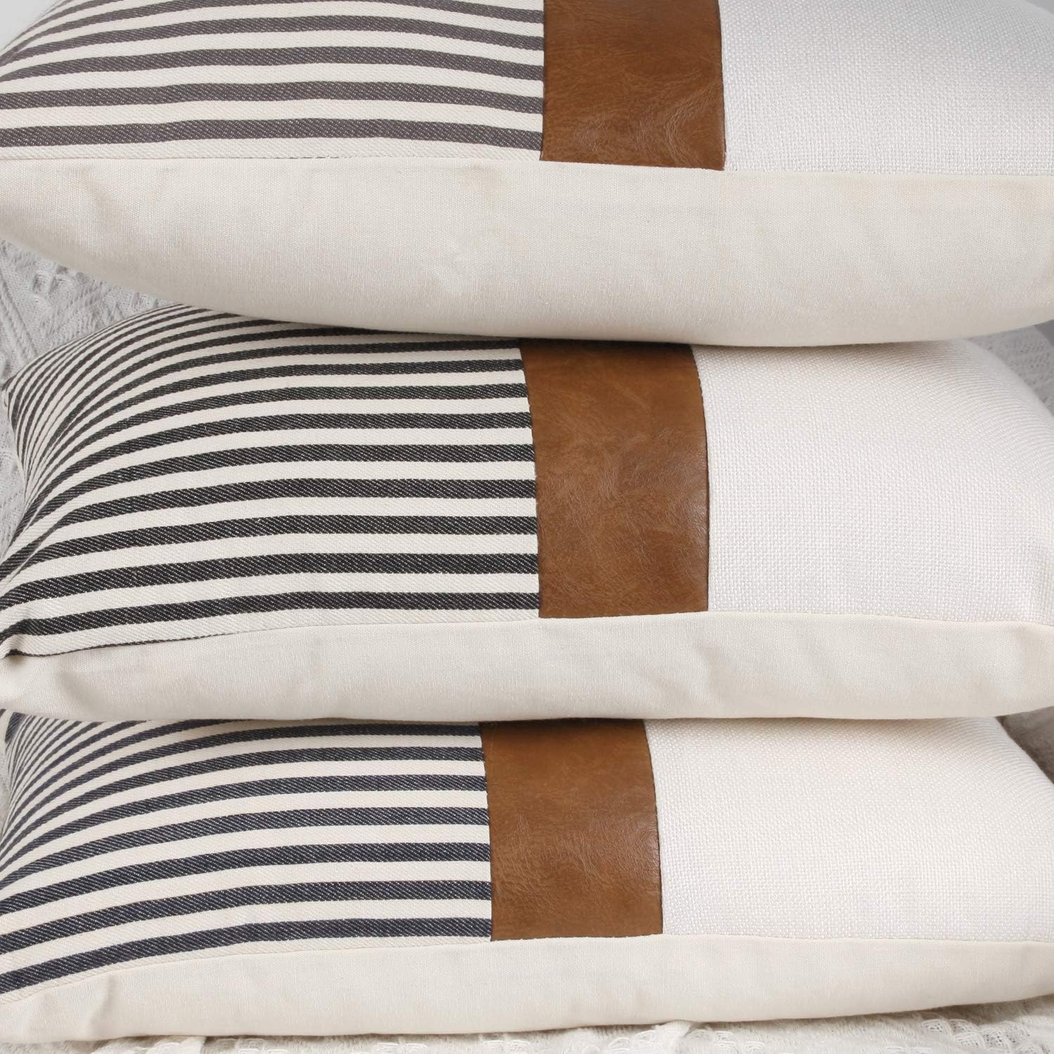 Modern Brown Faux Leather Accent Pillow Covers / Black / 18 x 18 / Set of 2