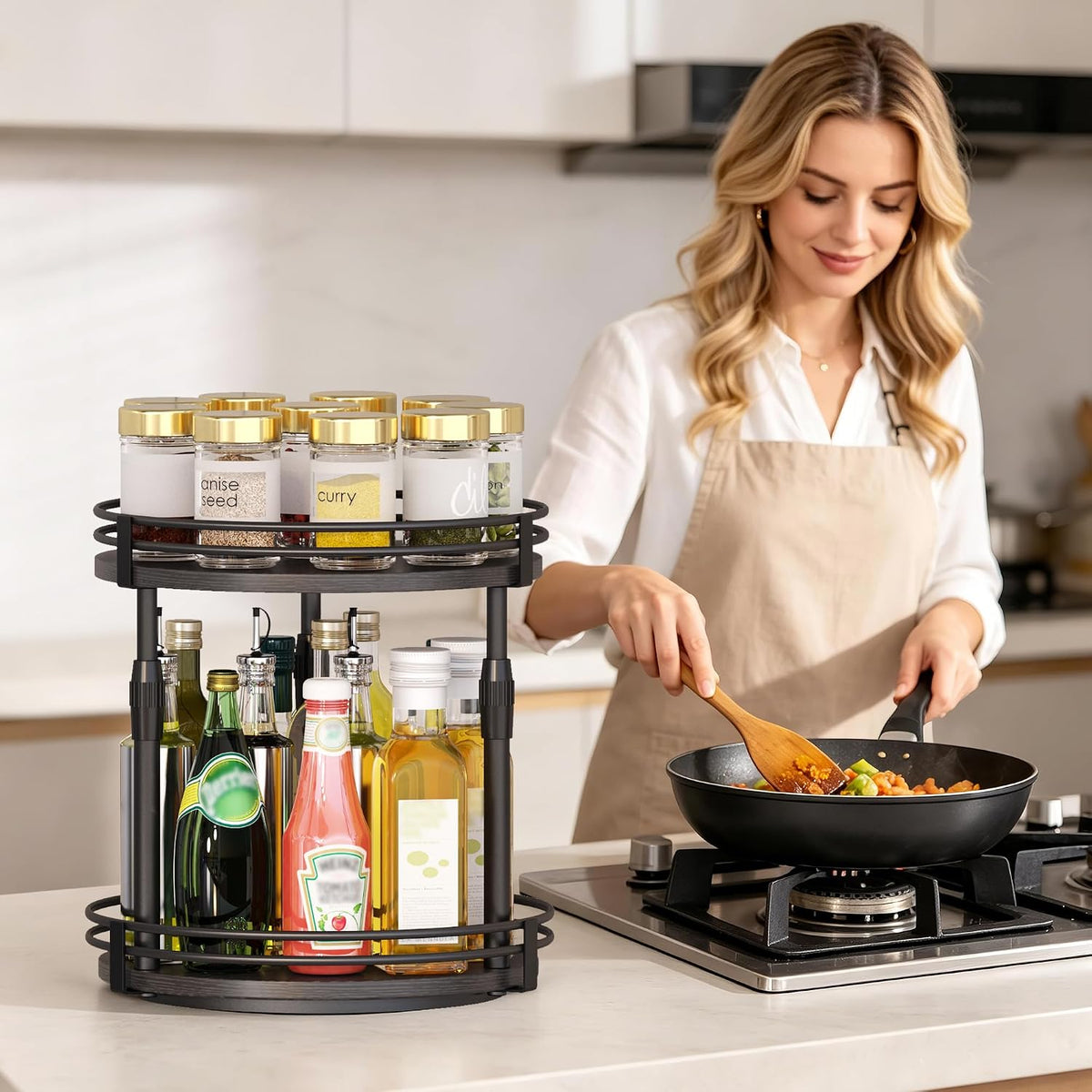 Across-Star Lazy-Susan-Organizer-Spice-Rack, Rotating Spice Organizer for Cabinet Pantry, Seasoning Holder Spice Shelf