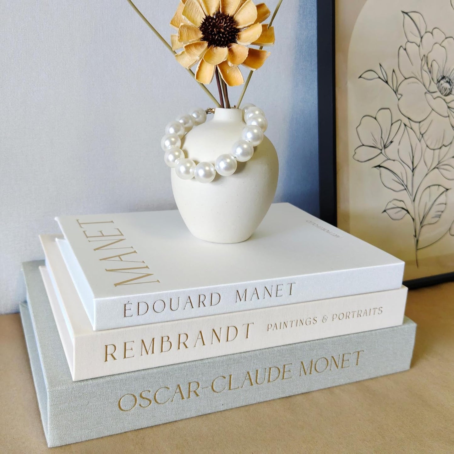 Fake Faux Books / Linen Sage-beige-white / Set of 3