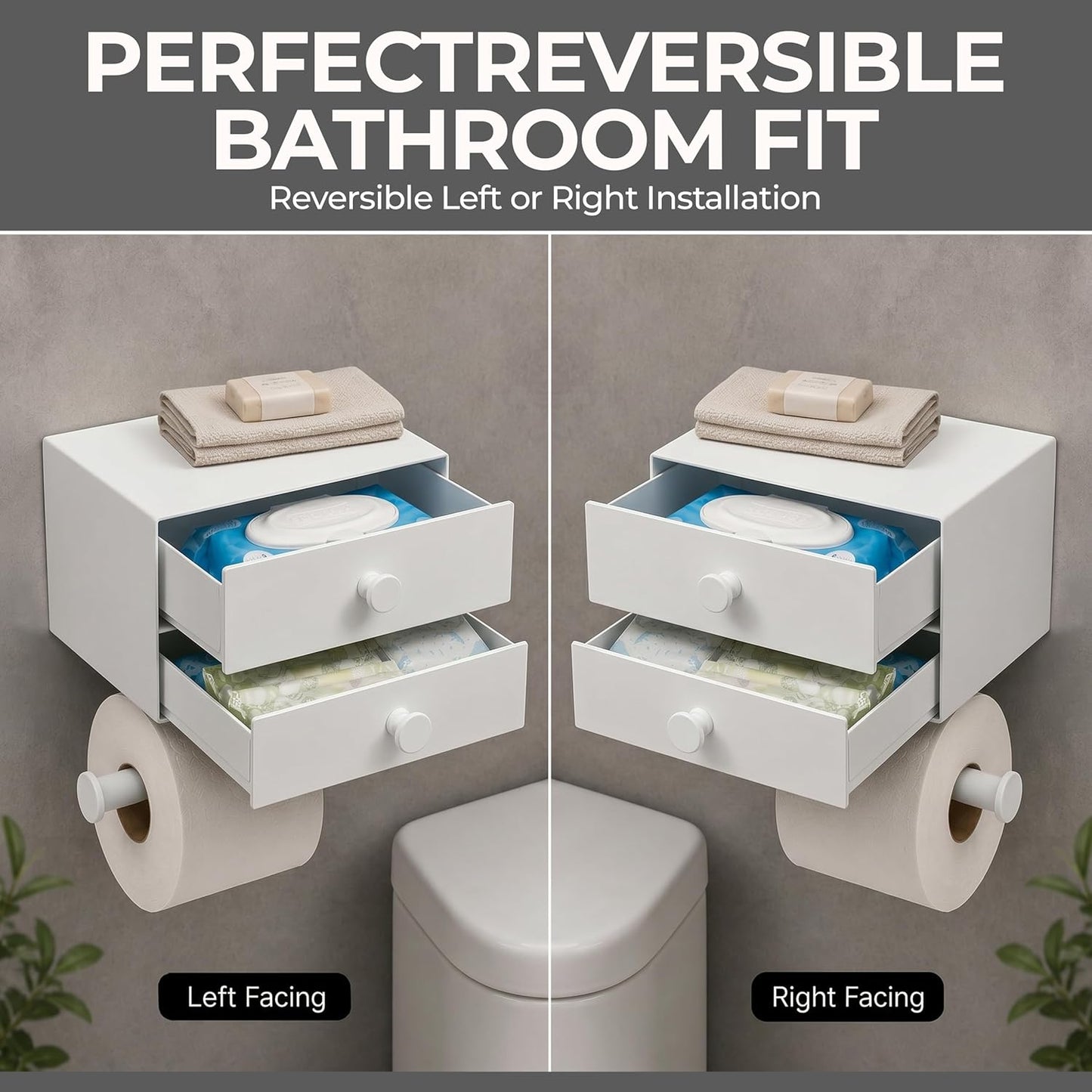 Toilet Paper Holder for Bathroom with Wipes Storage Drawers | Toilet Paper and Wipes Holder for Bathroom - Aluminum TP