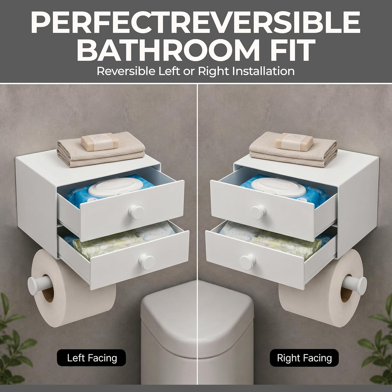 Toilet Paper Holder for Bathroom with Wipes Storage Drawers | Toilet Paper and Wipes Holder for Bathroom - Aluminum TP