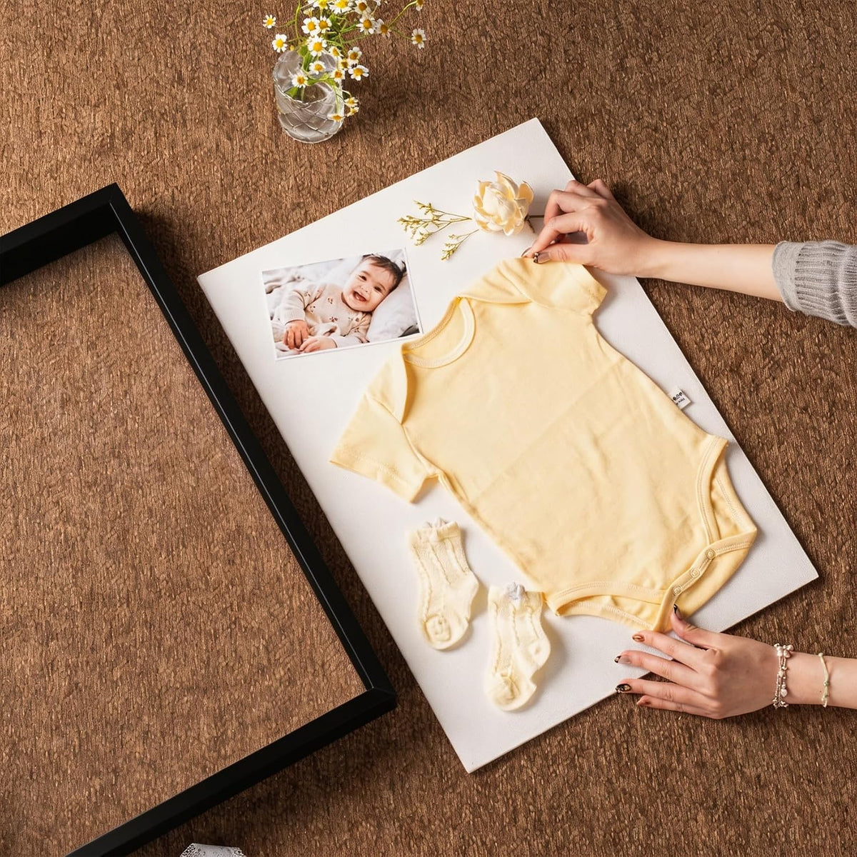 16x20 Large Shadow Box Frame with Thickened Acrylic Panel & Pins | With Push Pins, Deep 1.7" Black Shadow Box Display