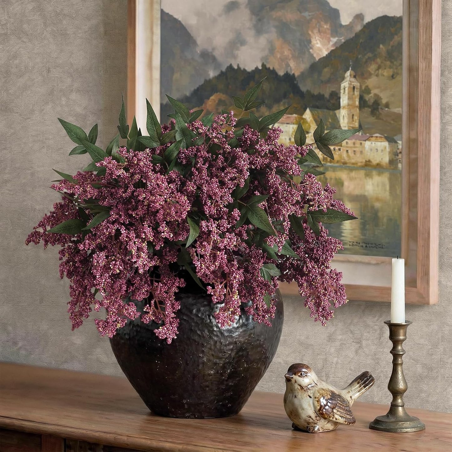 Artificial Nandina Berry Stem for Vase / Dusty Plum / Set of 6