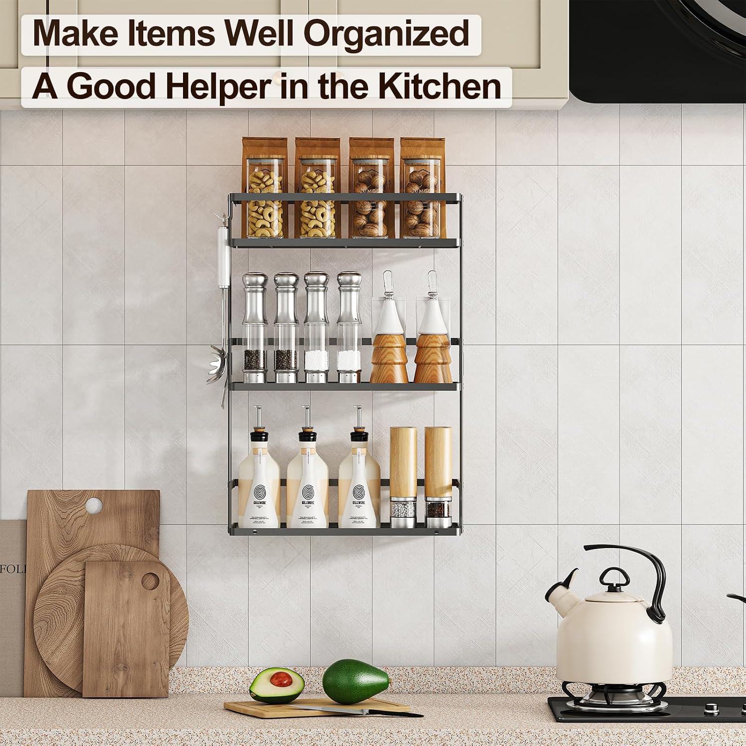 3-Tier Over Toilet Storage Shelf, Wall-Mount with 2 Hook/Paper Rack | Bathroom Organizers and Storage Cabinet