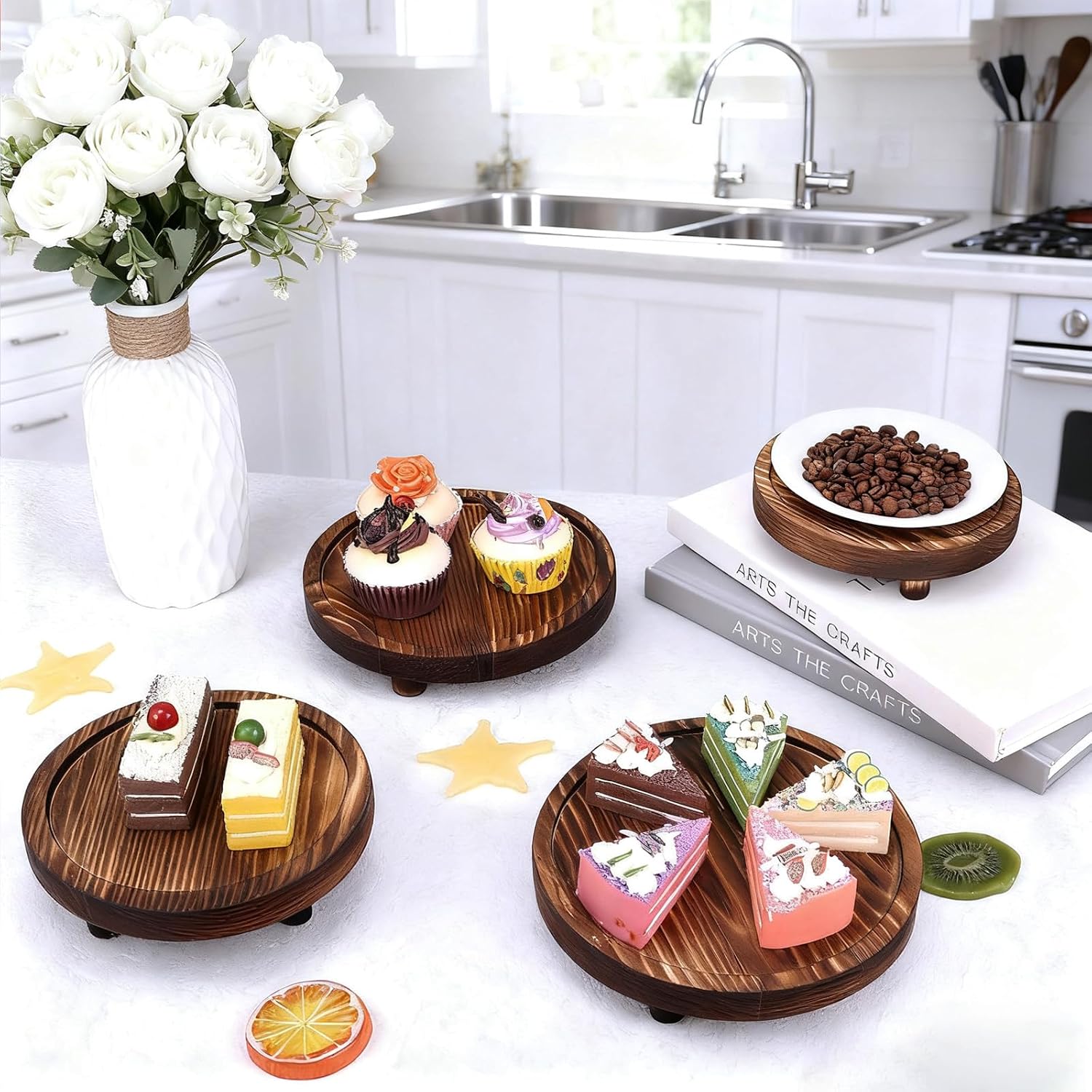 Wooden Risers for Display 8/7/6/ Wood Pedestal Stand Mini Tray Stand / Brown / 5 Inch / Set of 4