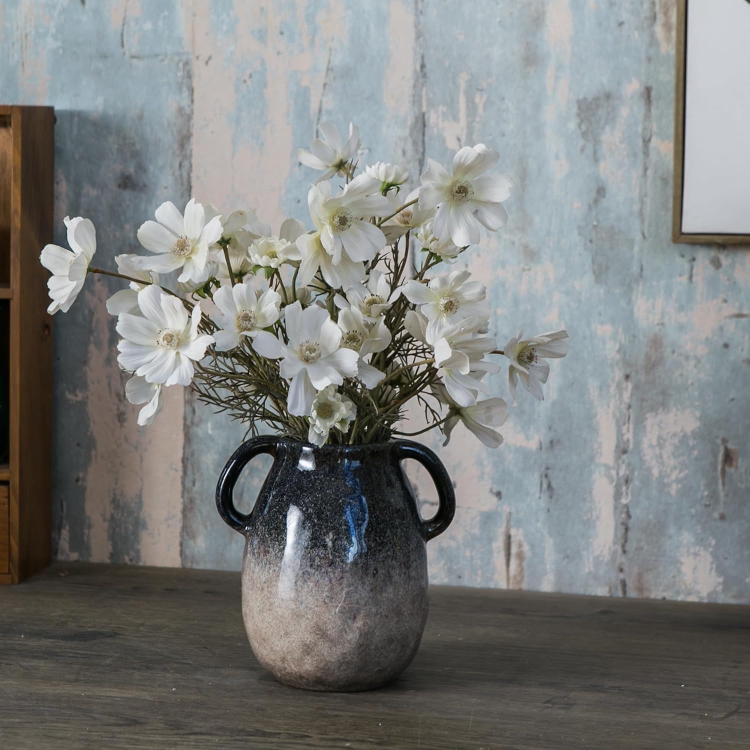 Blue Gradient Ceramic Vase / Double Handle - Blue Gradient