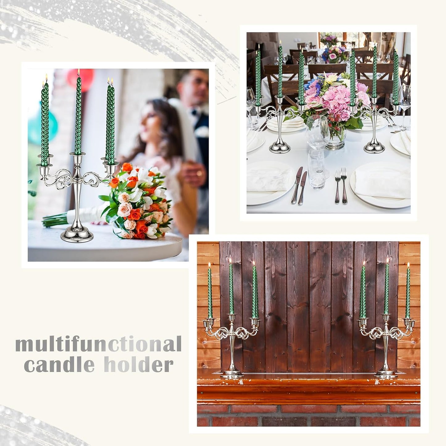 3 Pcs 5 Arm Metal Candelabra 10.24 Inch Tall Holders,Sliver | Gothic Candlestick for Wedding Centerpiece, Church
