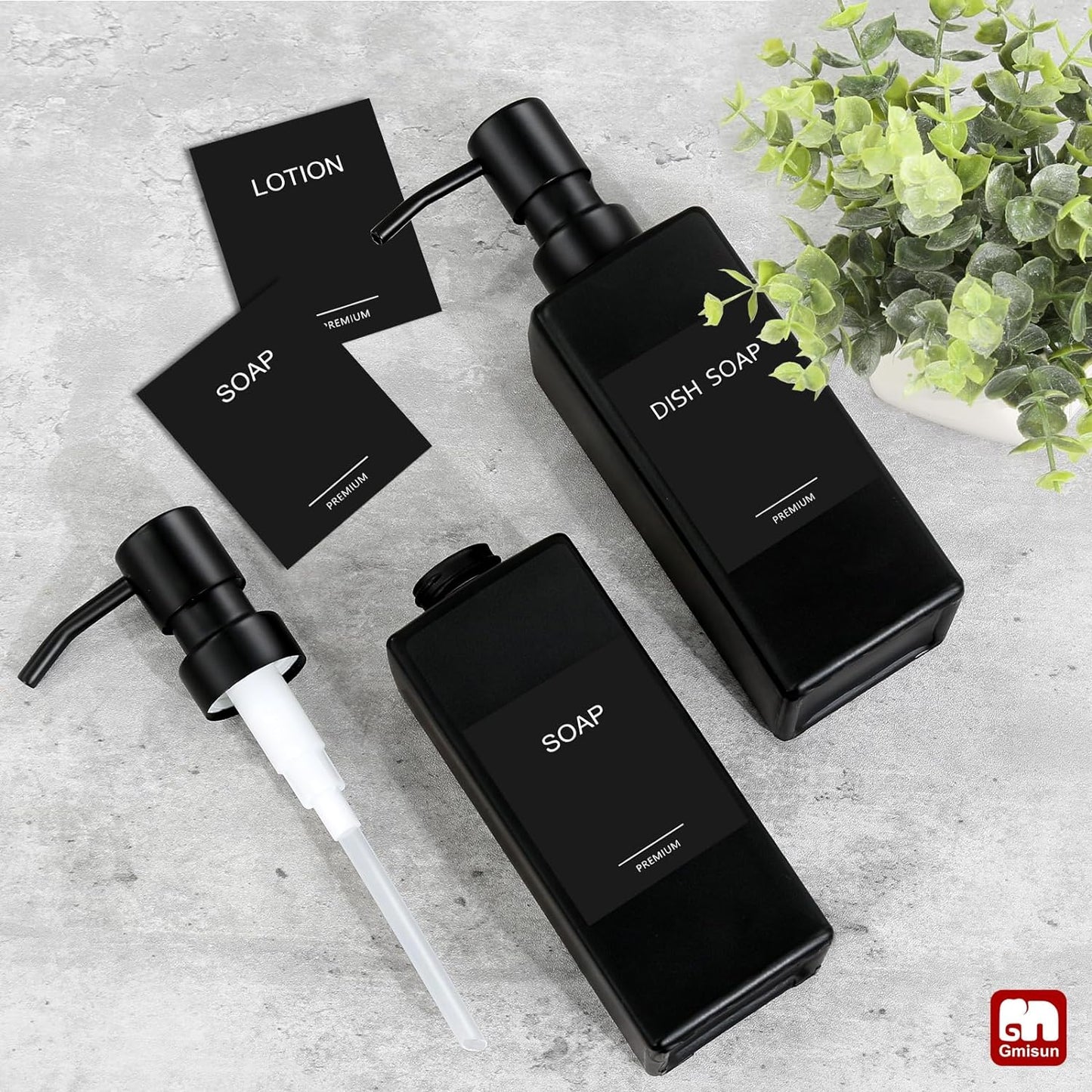 GMISUN Black Soap Dispenser, Hand Soap Dispenser Bathroom, 12 fl oz/350ml Glass Soap Dispensers with Stainless Steel