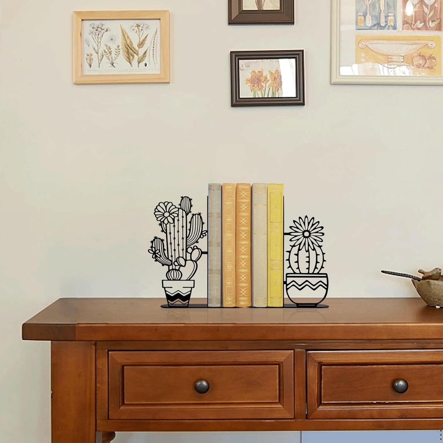 Metal Cactus Planter Book Ends / Black