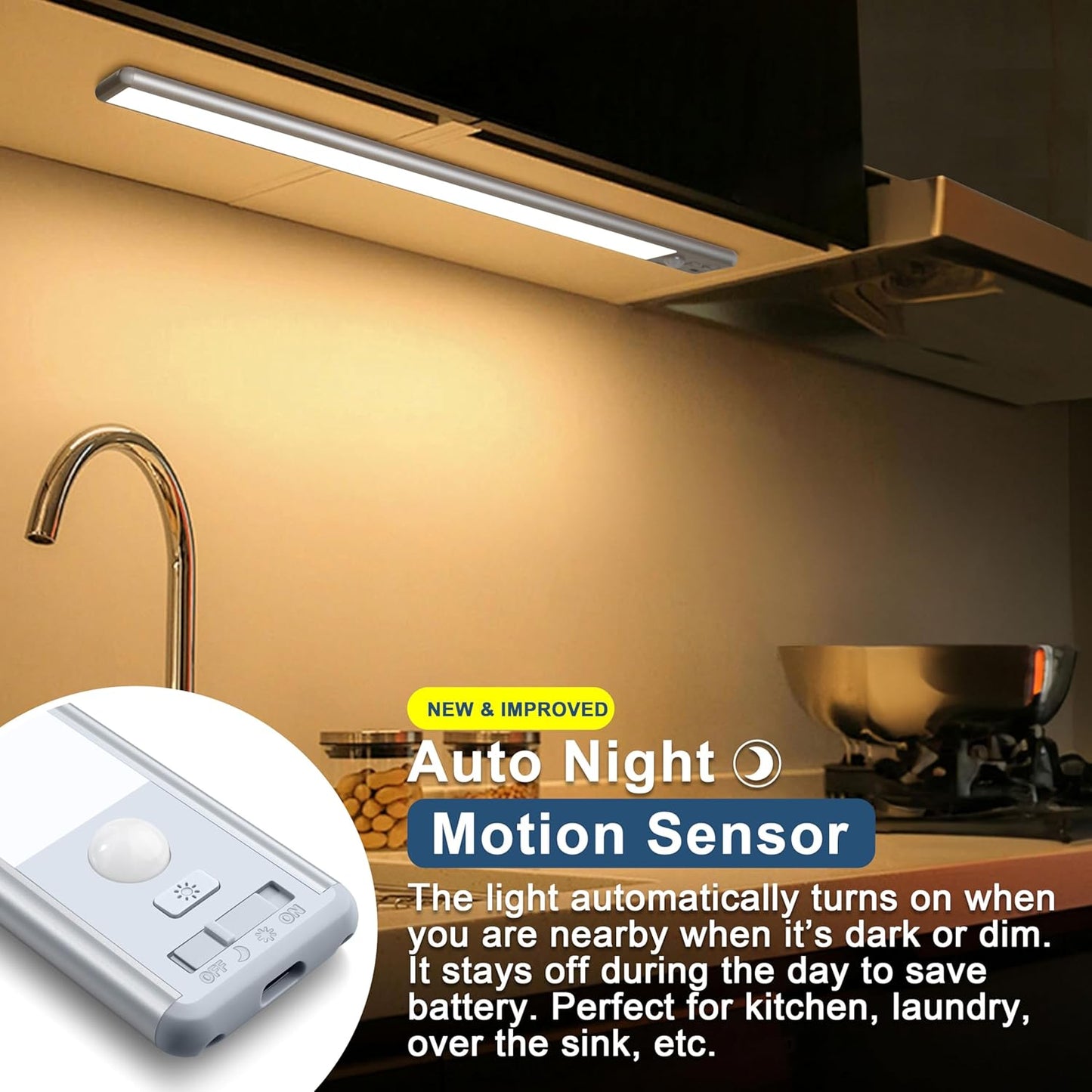 BLS 14.8inch Under Cabinet Lighting, LED Closet Lights, Motion Sensor Light Indoor, Battery Operated USB C